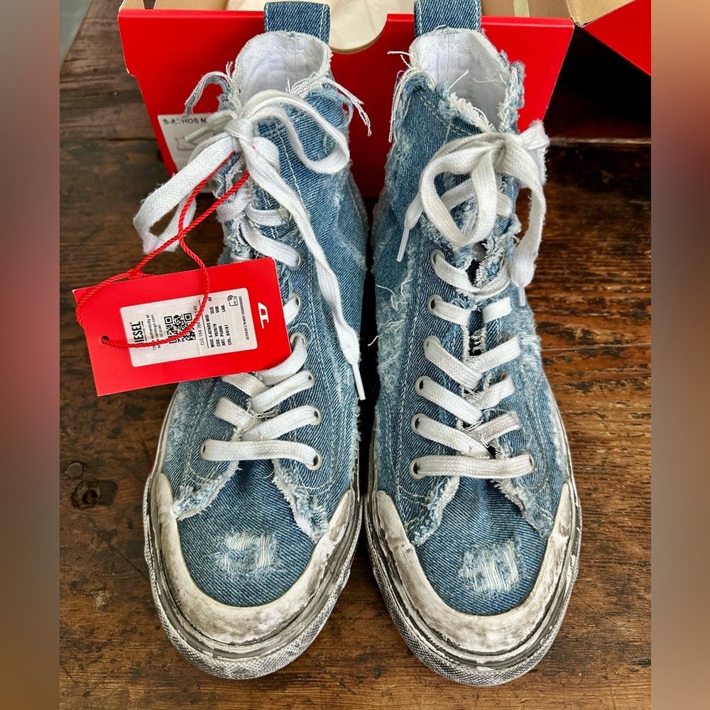 Diesel Blue and White High-Top Sneakers